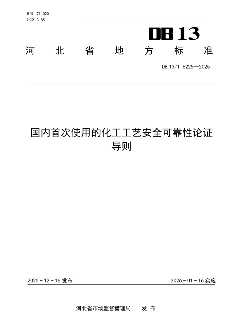 DB13/T 6225-2025 国内首次使用的化工工艺安全可靠性论证导则