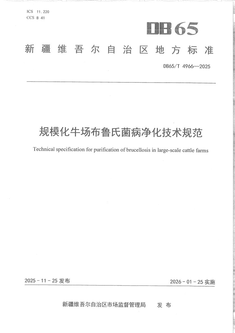 DB65/T 4966-2025 规模化牛场布鲁氏菌病净化技术规范