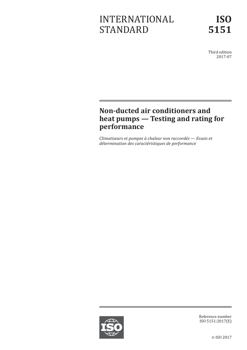 ISO 5151-2017 Non-ducted air conditioners and heat pumps -- Testing and rating for performance